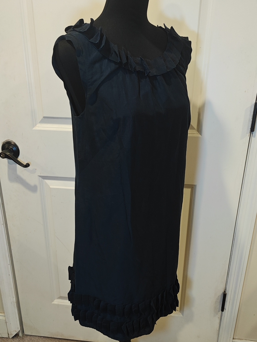 LOFT Navy Sleeveless Ruffle Trim Formal Dress
